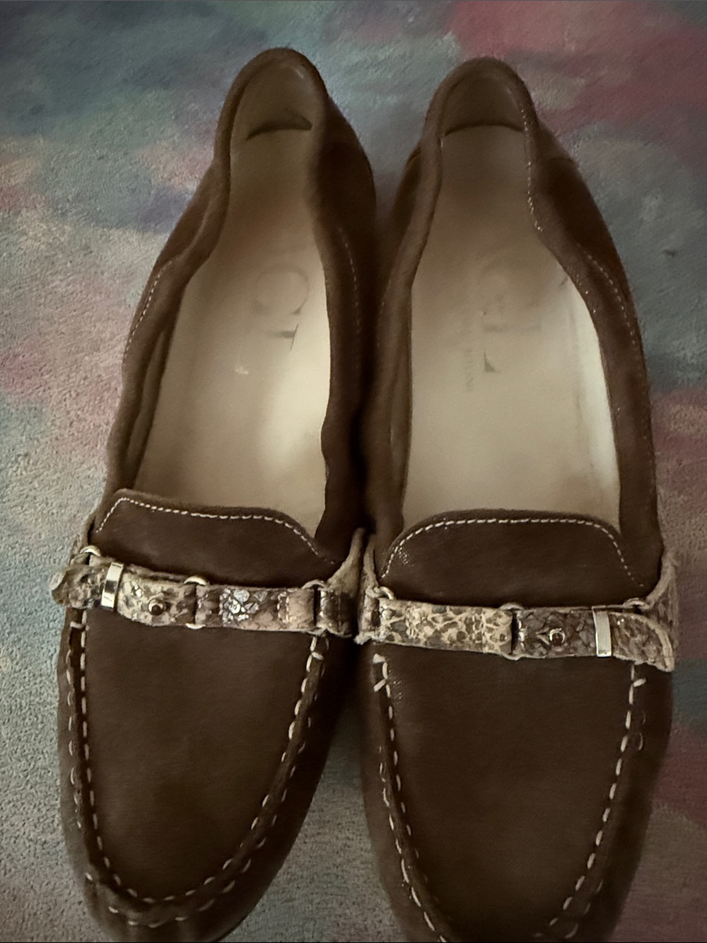 Agl Brown Leather Loafers with Snake-Print Strap